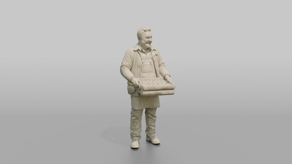 Farmer Holding Hand Built Wooden Egg Crate