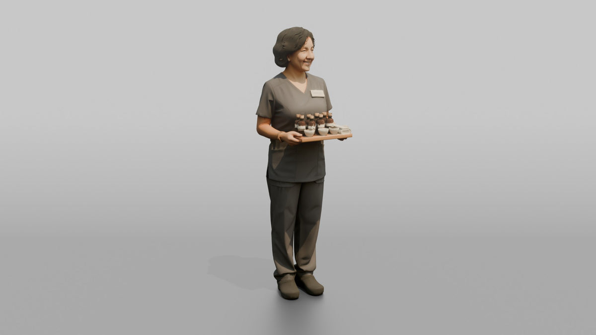 Massage Therapist Woman Holding A Small Tray With Oil Bottles - 3D character model