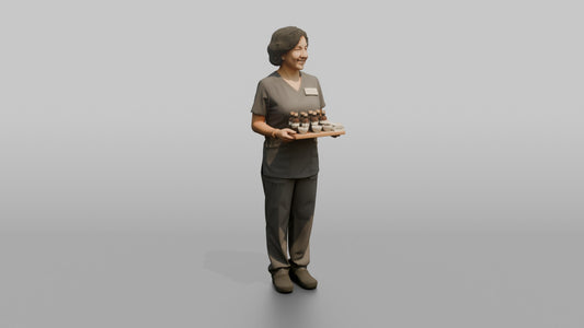 Massage Therapist Woman Holding A Small Tray With Oil Bottles - 3D character model