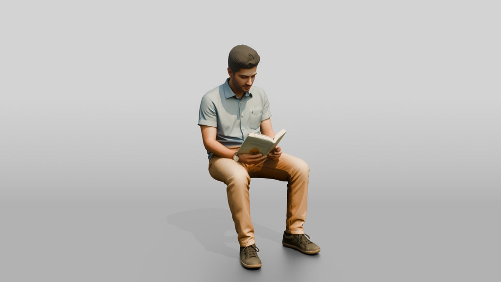 Young Syrian Man Reading on a Park Bench