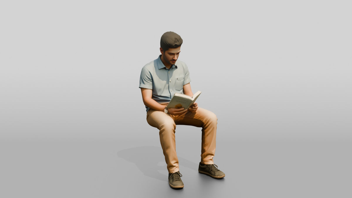 Young Syrian Man Reading on a Park Bench - 3D character model, view 1
