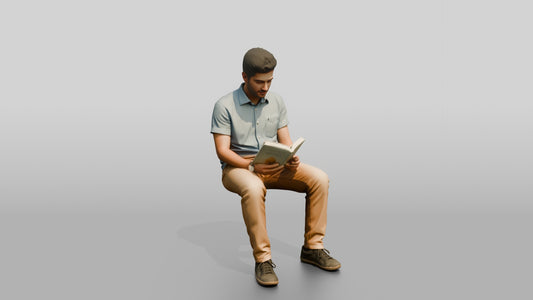Young Syrian Man Reading on a Park Bench - 3D character model, view 1