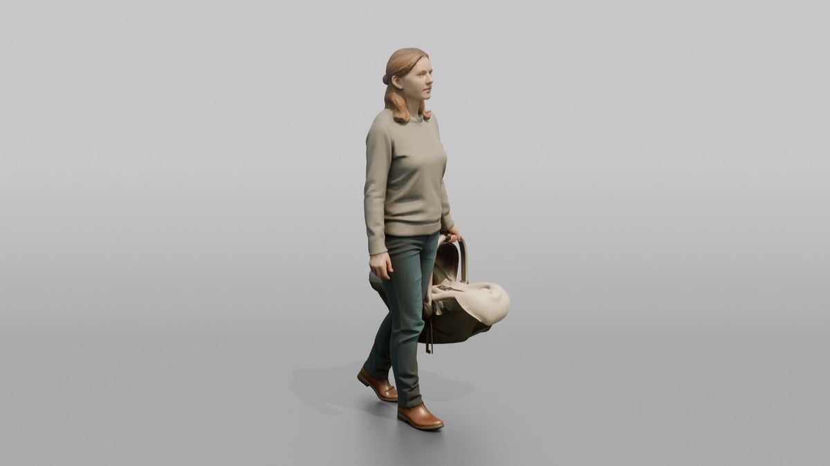 Mother Carrying A Car Seat By Its Handle - 3D character model