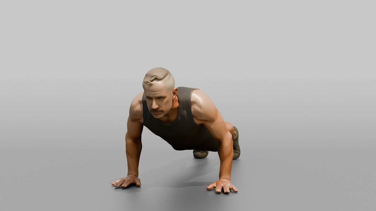 Bodyweight Athlete Man At The Bottom Of A Push-up - 3D character model, view 4