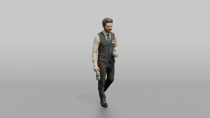 Southeast Asian Flight Attendant with a Luggage Roller - 3D character model, view 1