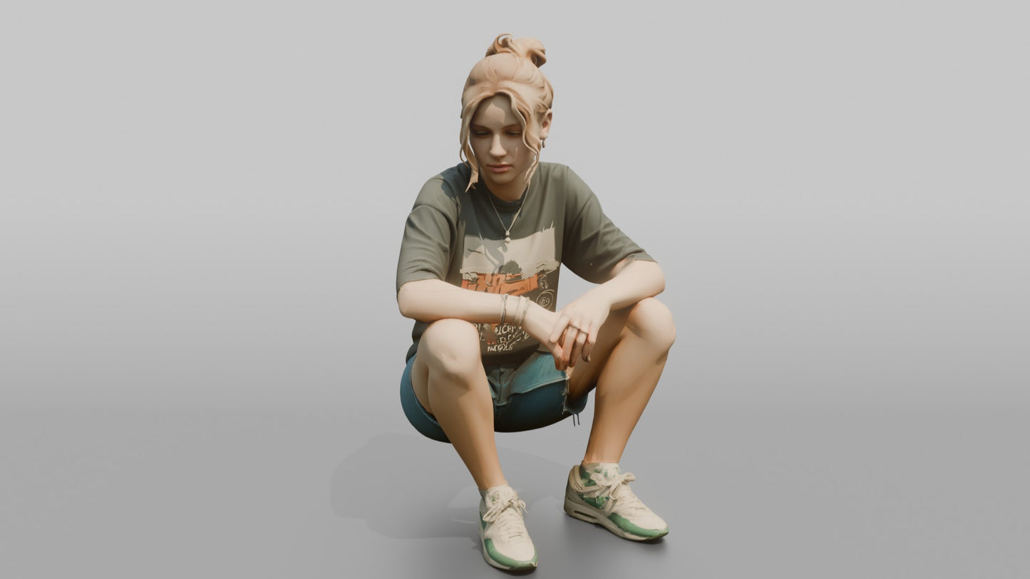 Teenager Sitting on a Curb in Streetwear