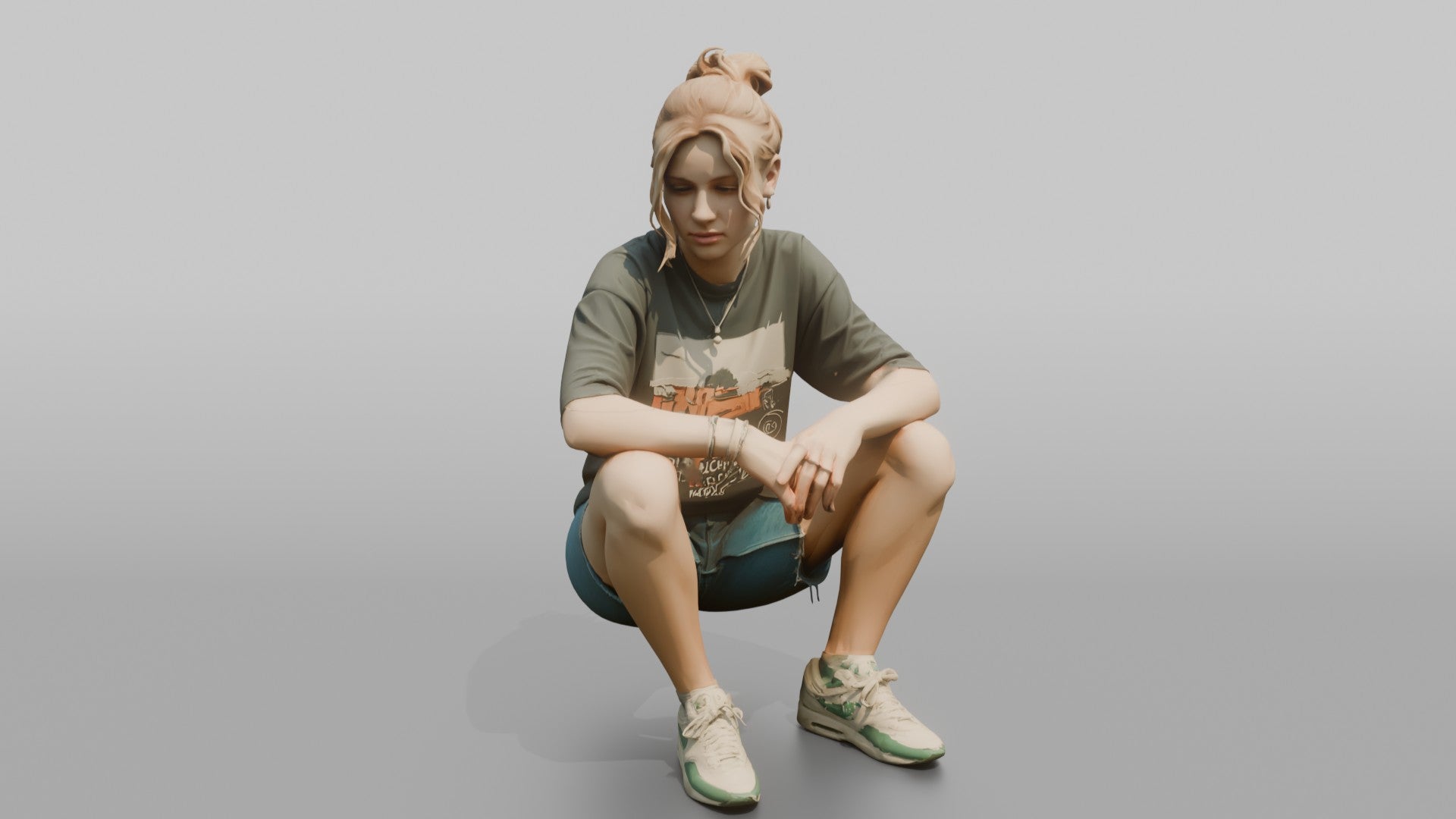 Teenager Sitting on a Curb in Streetwear