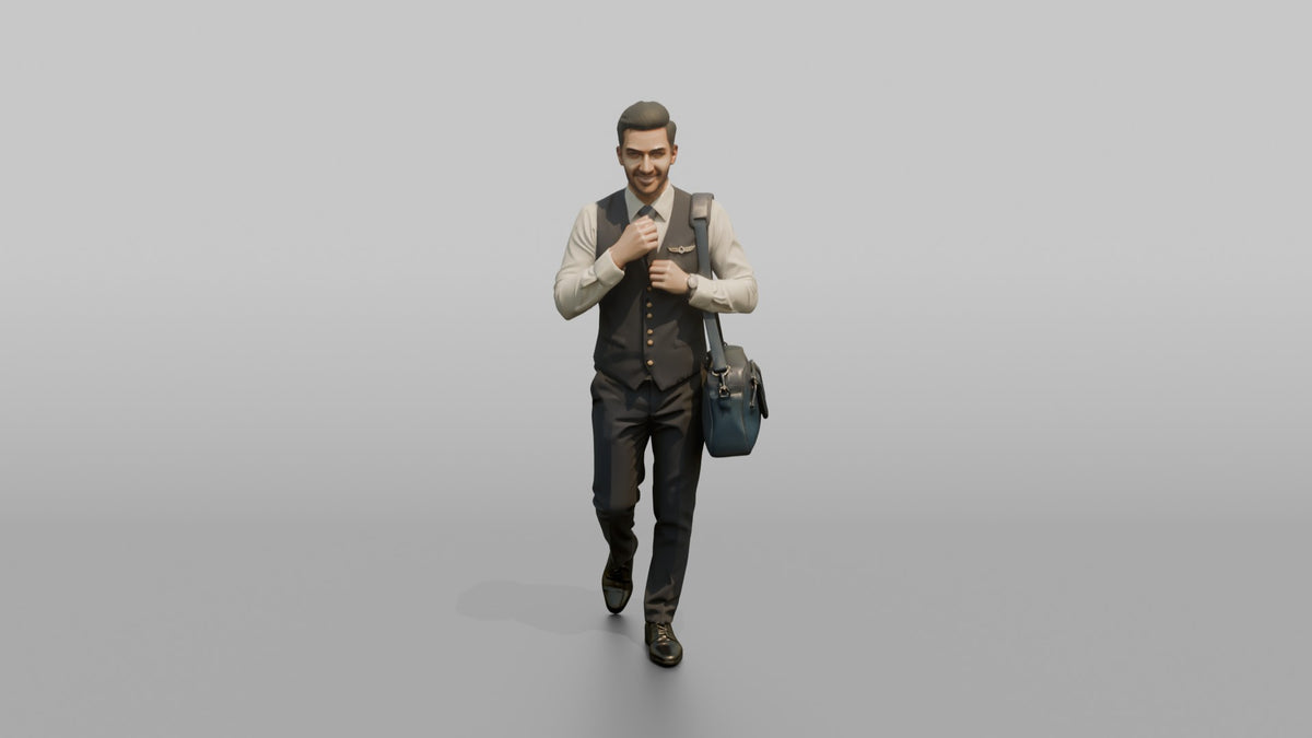 Caucasian Flight Attendant Pointing to a Seat Map - 3D character model, view 5