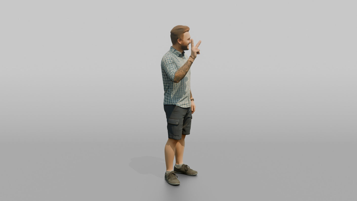 Vacationer Wearing Checkered Short Sleeve Shirt