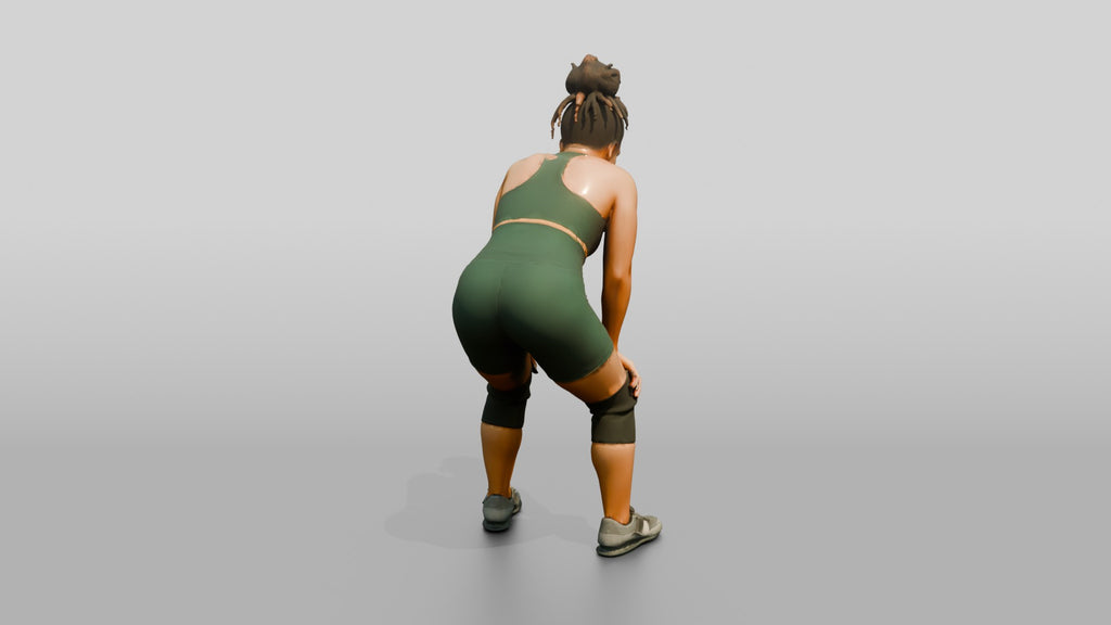 Woman Catching Breath After Lift
