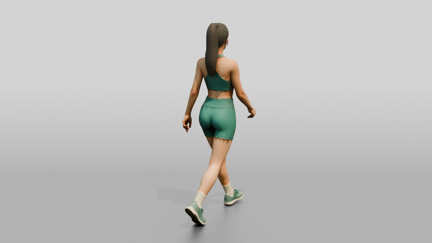 Woman with Ponytail in Green Activewear Walking