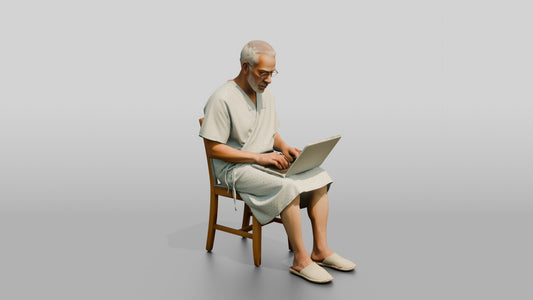 Elderly Man Patient Using a Laptop - 3D character model, view 1