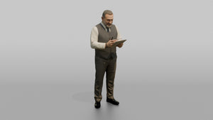 Host Man Checking A Reservation List On A Clipboard - 3D character model