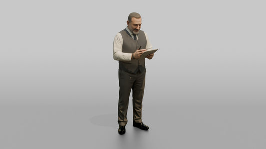 Host Man Checking A Reservation List On A Clipboard - 3D character model