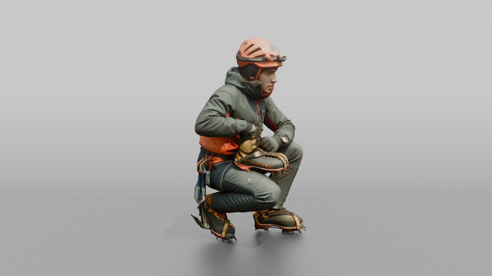 Ice Climber Crouched in an Active Posture