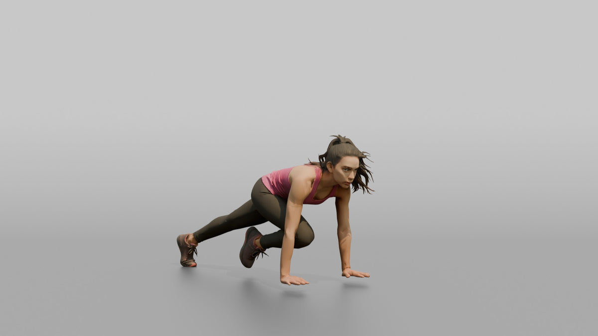 Bodyweight Athlete Woman In A Mountain-climber Position - 3D character model, view 4