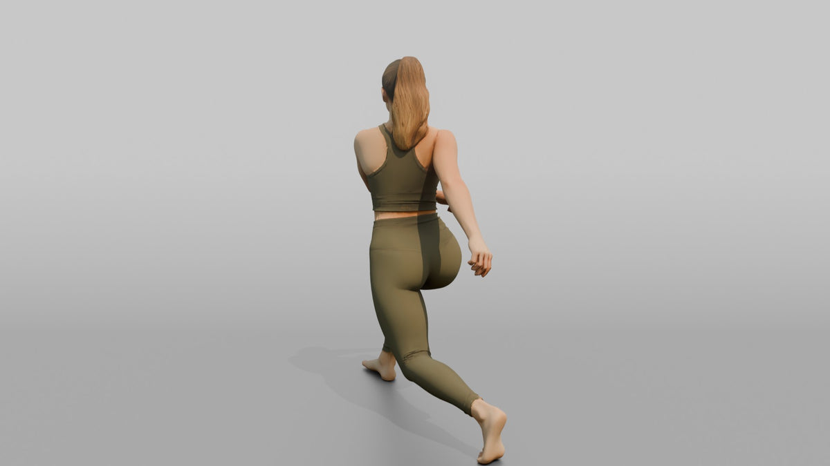 Fitness Influencer Woman Mid Lunge, Twisting Slightly - 3D character model, view 3