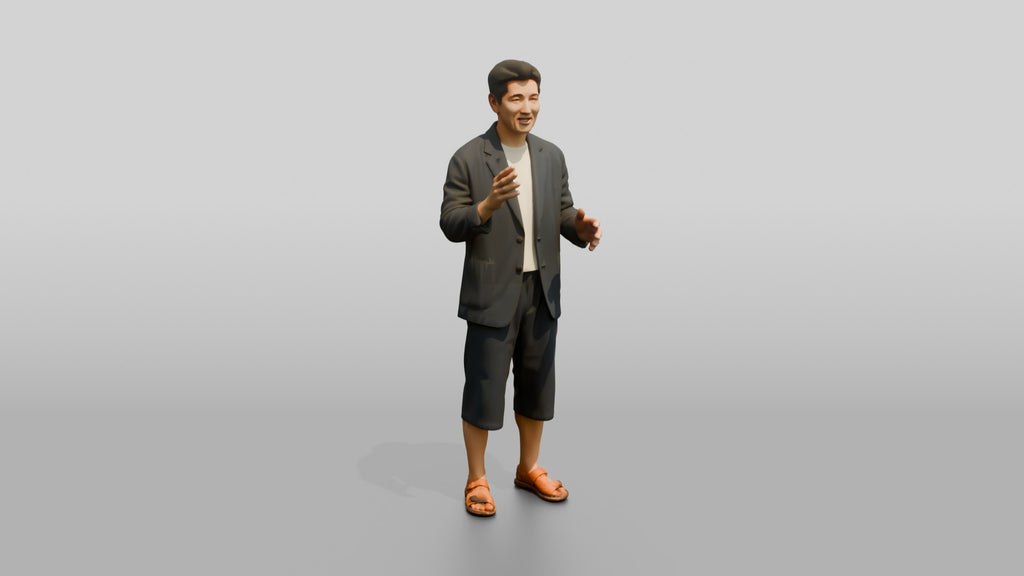 Man Gesturing in Summer Blazer and Shorts
