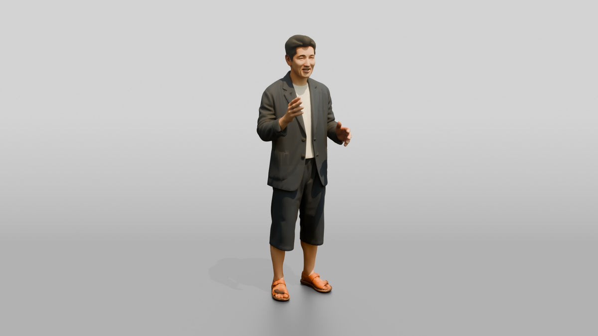 Man Gesturing in Summer Blazer and Shorts - 3D character model, view 1