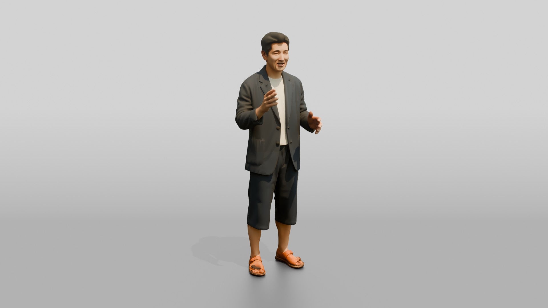 Man Gesturing in Summer Blazer and Shorts