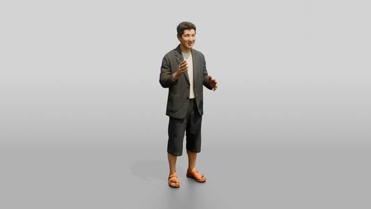 Man Gesturing in Summer Blazer and Shorts - 3D character model, view 1