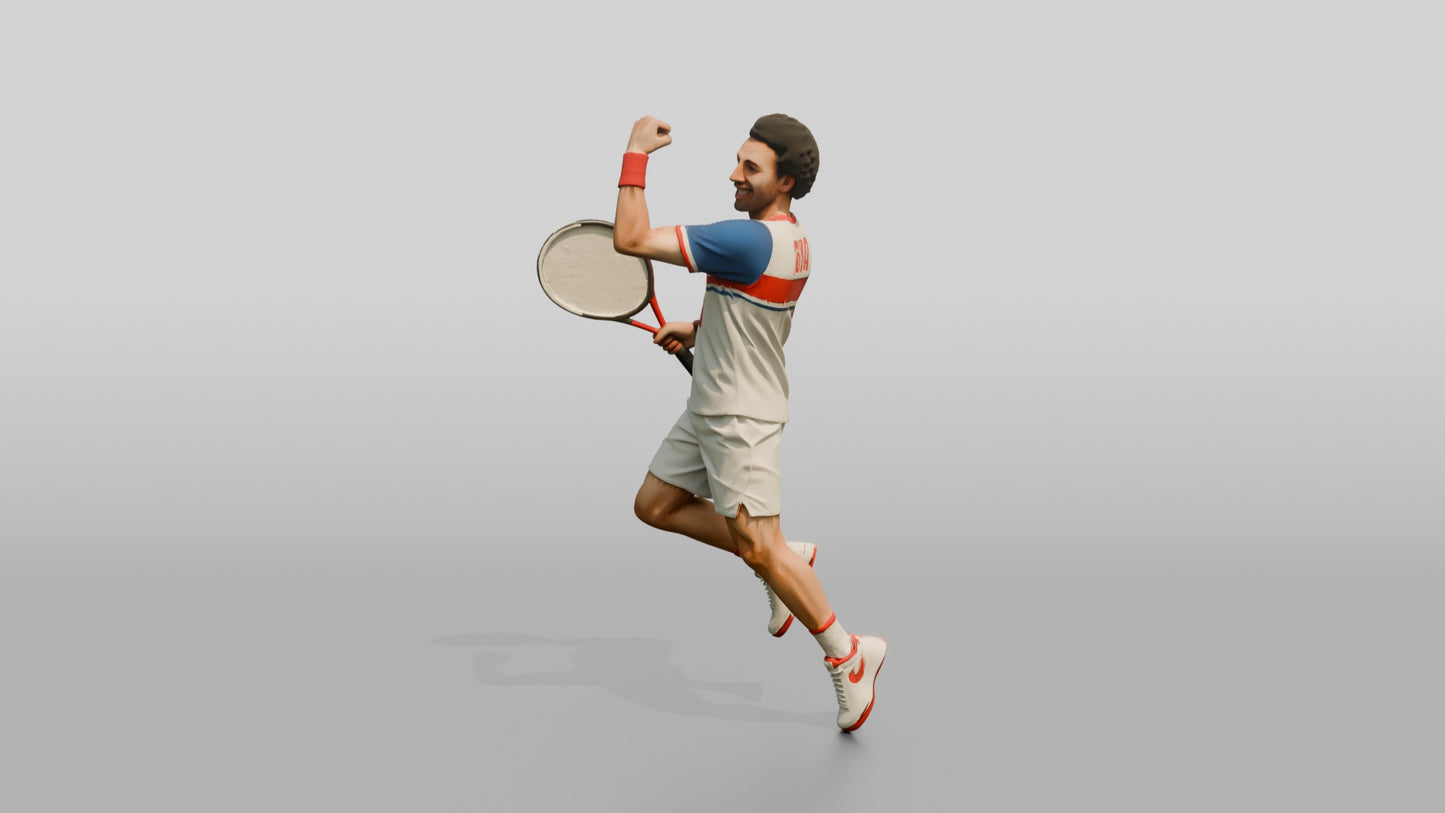 Male Tennis Player Leaping in Celebration
