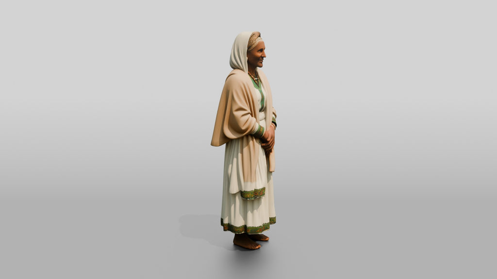 Elderly Ethiopian Woman in Traditional White Dress and Shawl