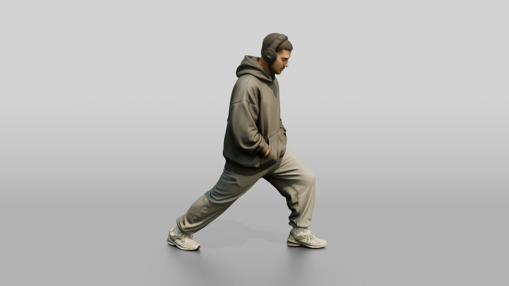 Man Stretching Calf in Hoodie