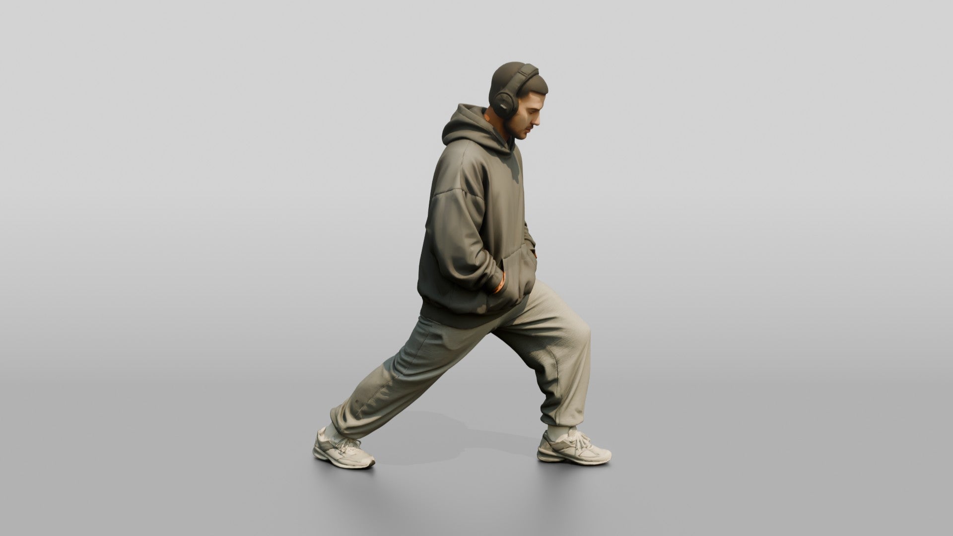 Man Stretching Calf in Hoodie