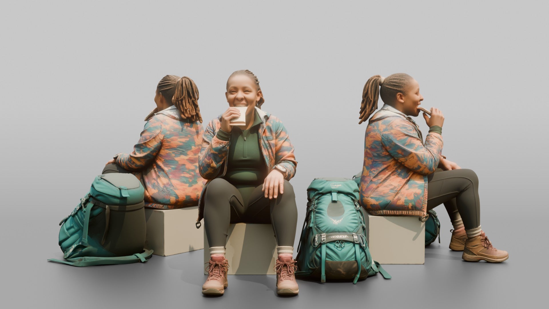 Hiker Sitting and Eating an Energy Bar