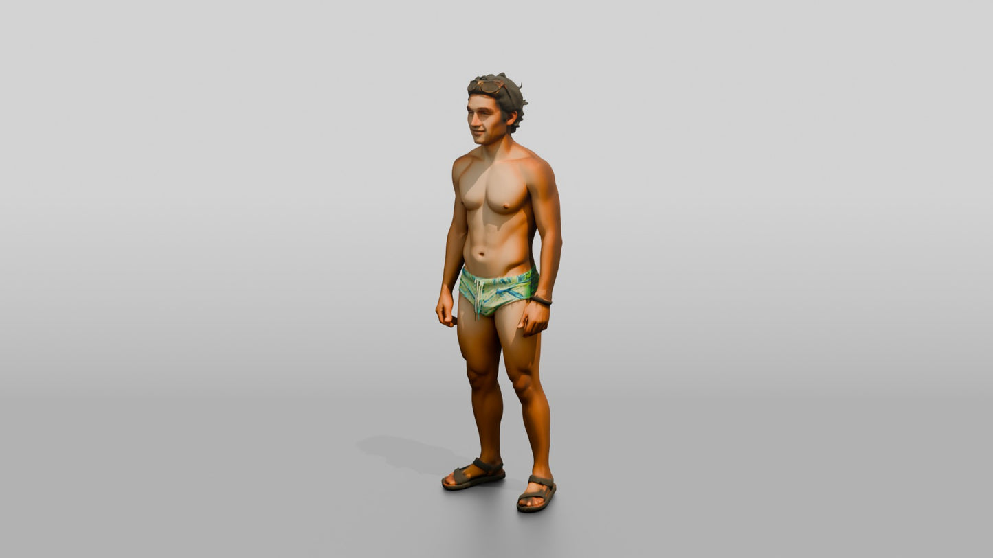 Mestizo Man in Yellow Patterned Swim Brief Pose