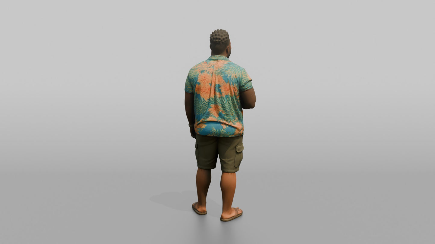 Vacationer Wearing Open Hawaiian Shirt