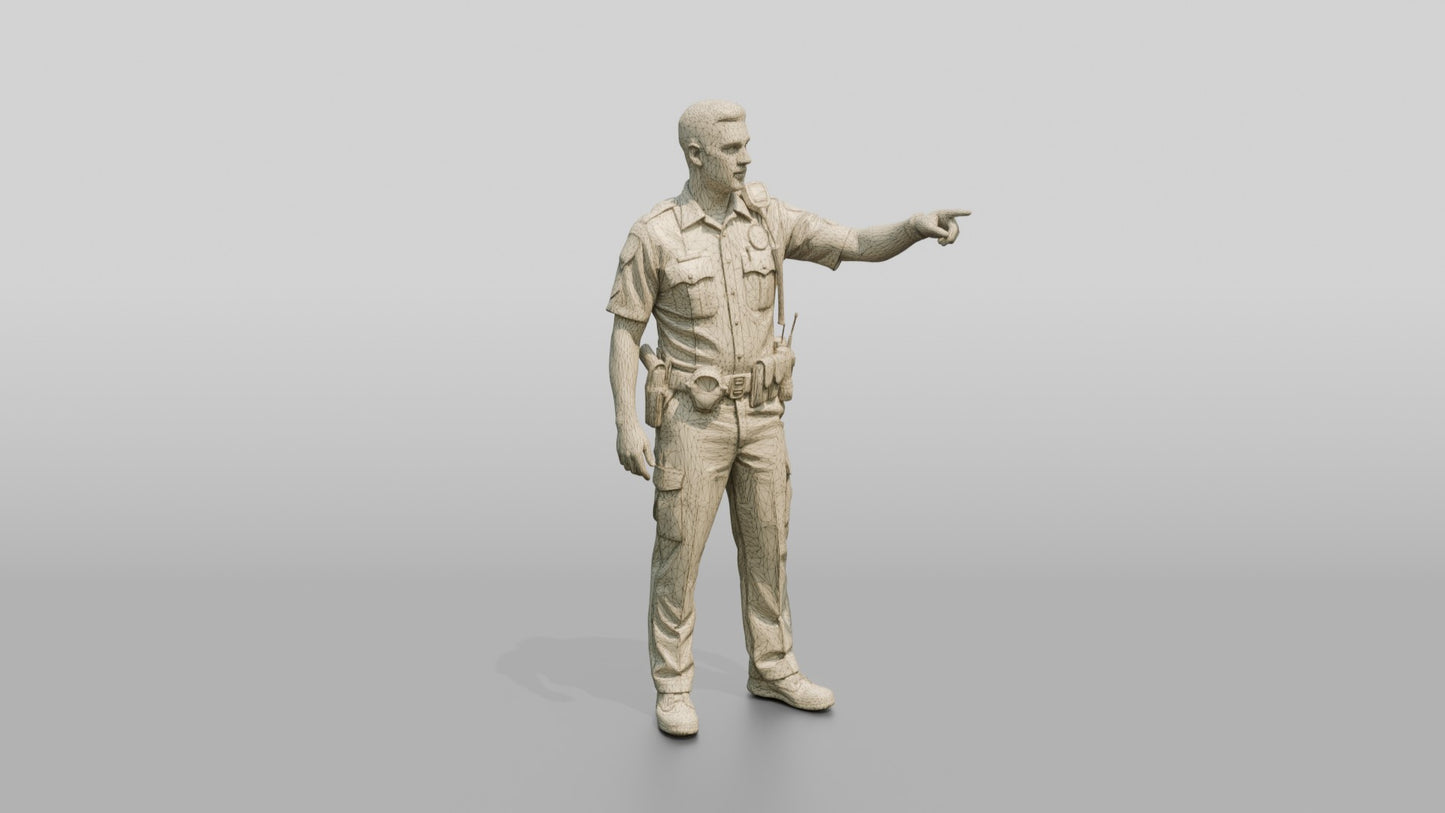 Police Officer Gesturing into the Distance