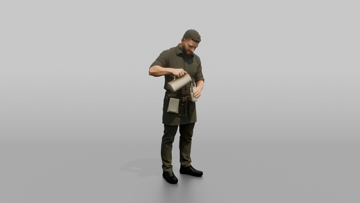 Server Man Pouring Water From A Pitcher Into A Glass - 3D character model