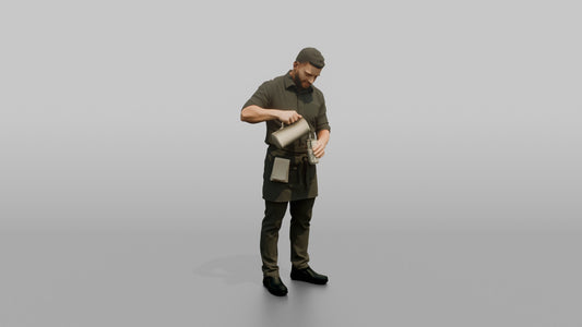 Server Man Pouring Water From A Pitcher Into A Glass - 3D character model