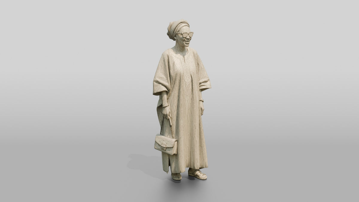 Elderly African Woman in a Patterned Boubou and Sunglasses - wireframe topology preview