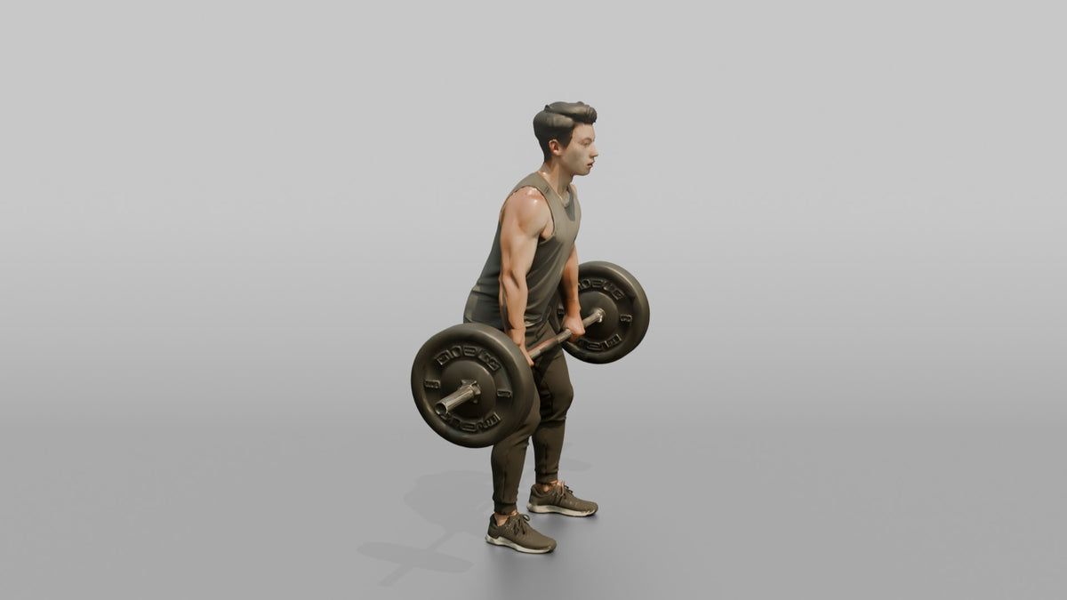 Weightlifter Man Mid-rep On A Barbell Deadlift - 3D character model, view 2