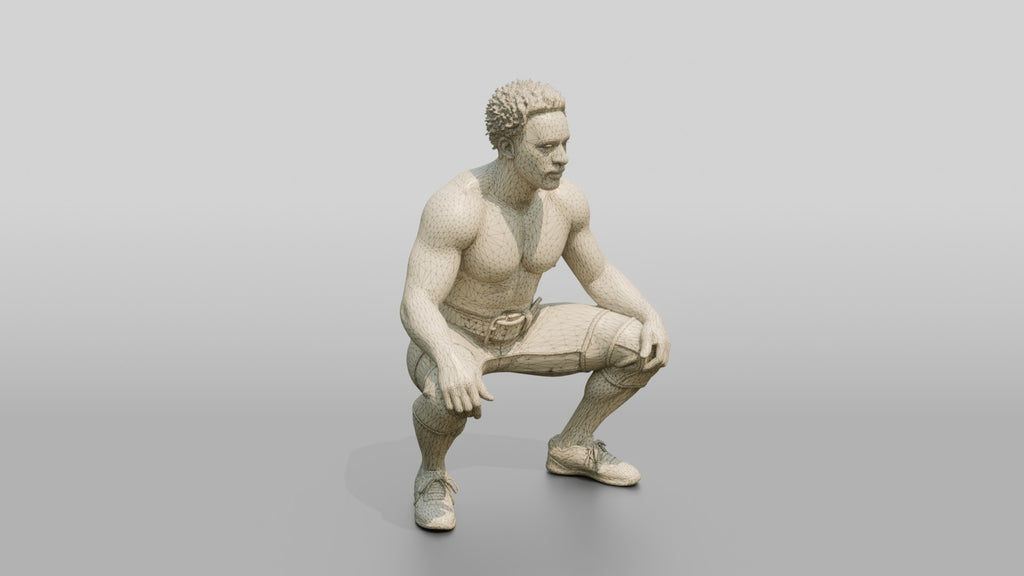 Man in Deep Squat Stance