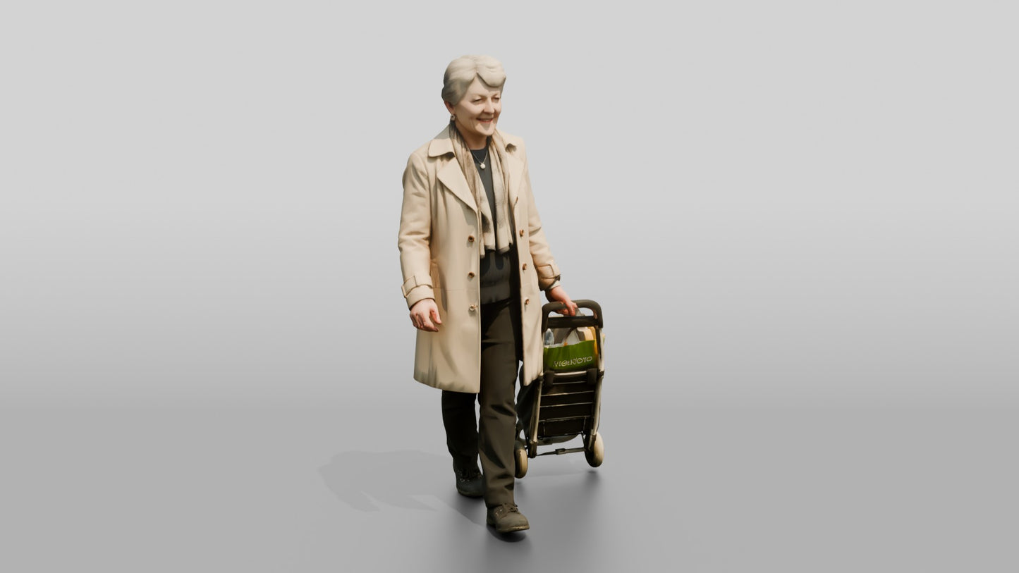 Elderly White Woman with Shopping Trolley