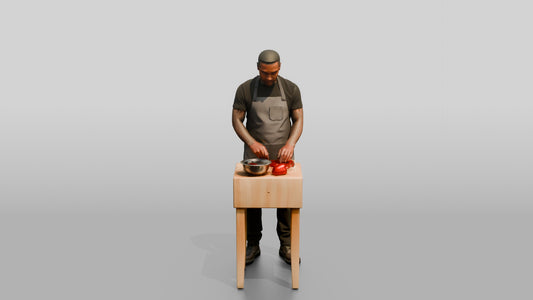 Chef Chopping Bell Peppers - 3D character model, view 1