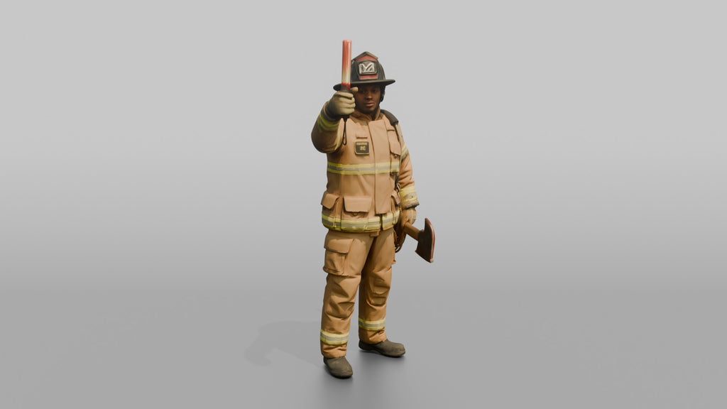Firefighter Man Signaling Down the Line with a Illuminated Baton