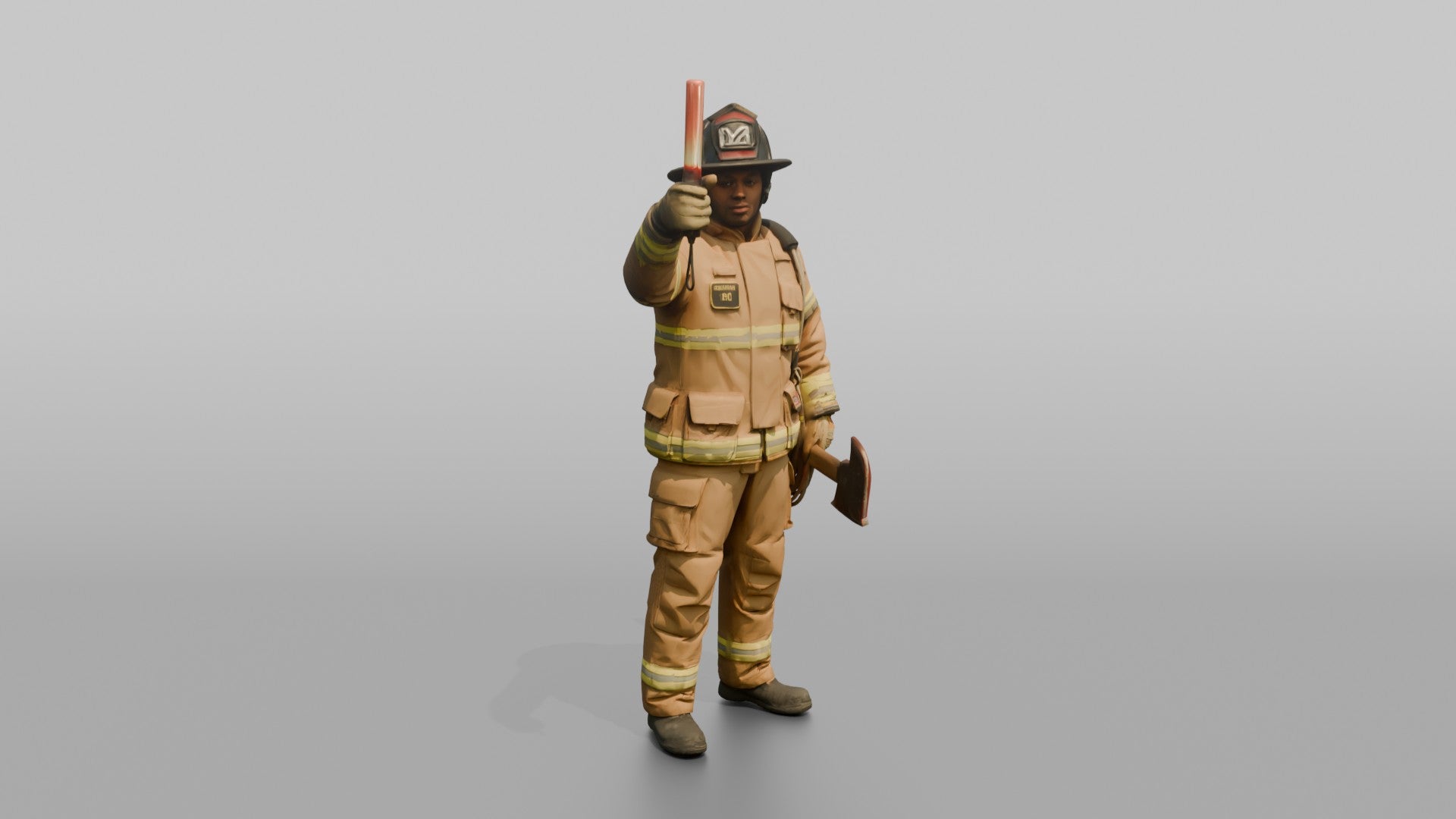 Firefighter Man Signaling Down the Line with a Illuminated Baton