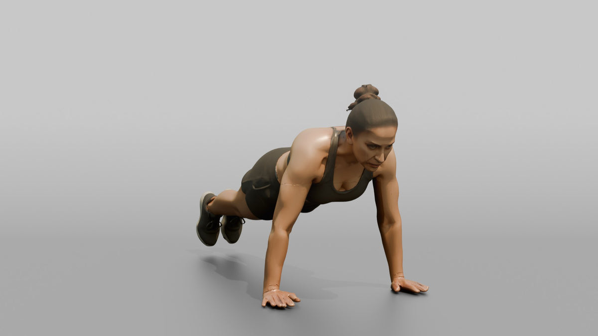 Bodyweight Athlete Woman Mid-burpee, Hands On The Ground - 3D character model, view 5