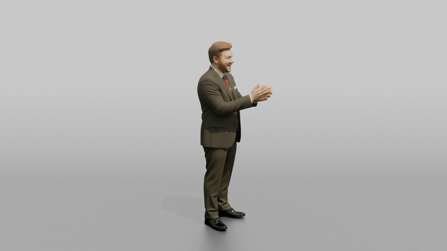 Groom Clapping in a Charcoal Grey Three-Piece Suit