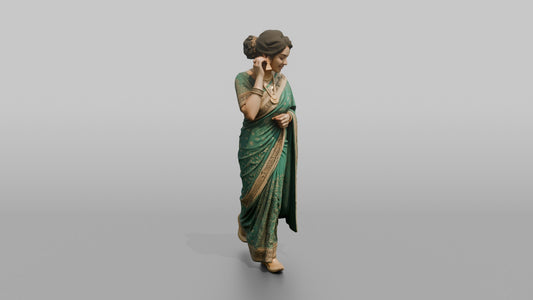 South Asian Wedding Guest Adjusting Her Earrings - 3D character model, view 1