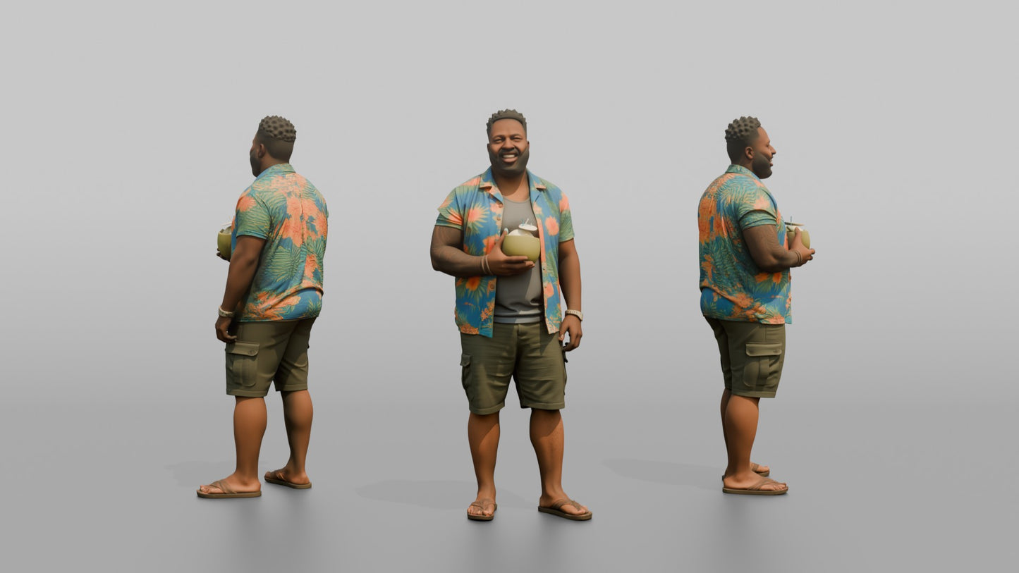 Vacationer Wearing Open Hawaiian Shirt