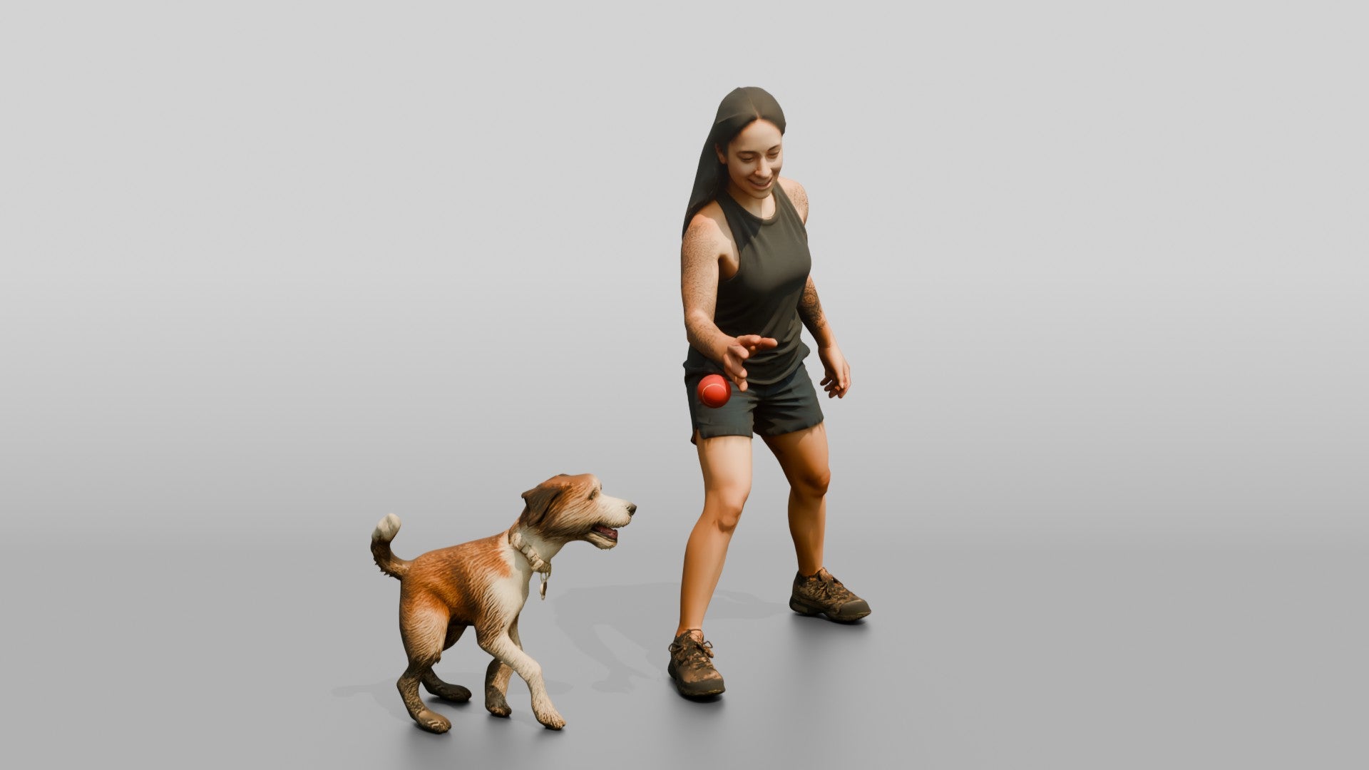 Homeless Woman Tossing a Ball for a Stray Dog