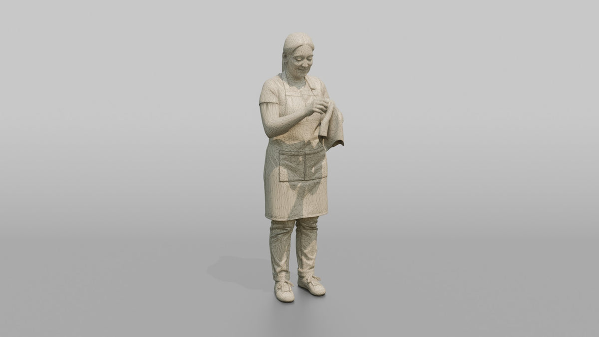 Bartender Woman Wiping A Cocktail Glass With A Bar Towel - wireframe topology preview