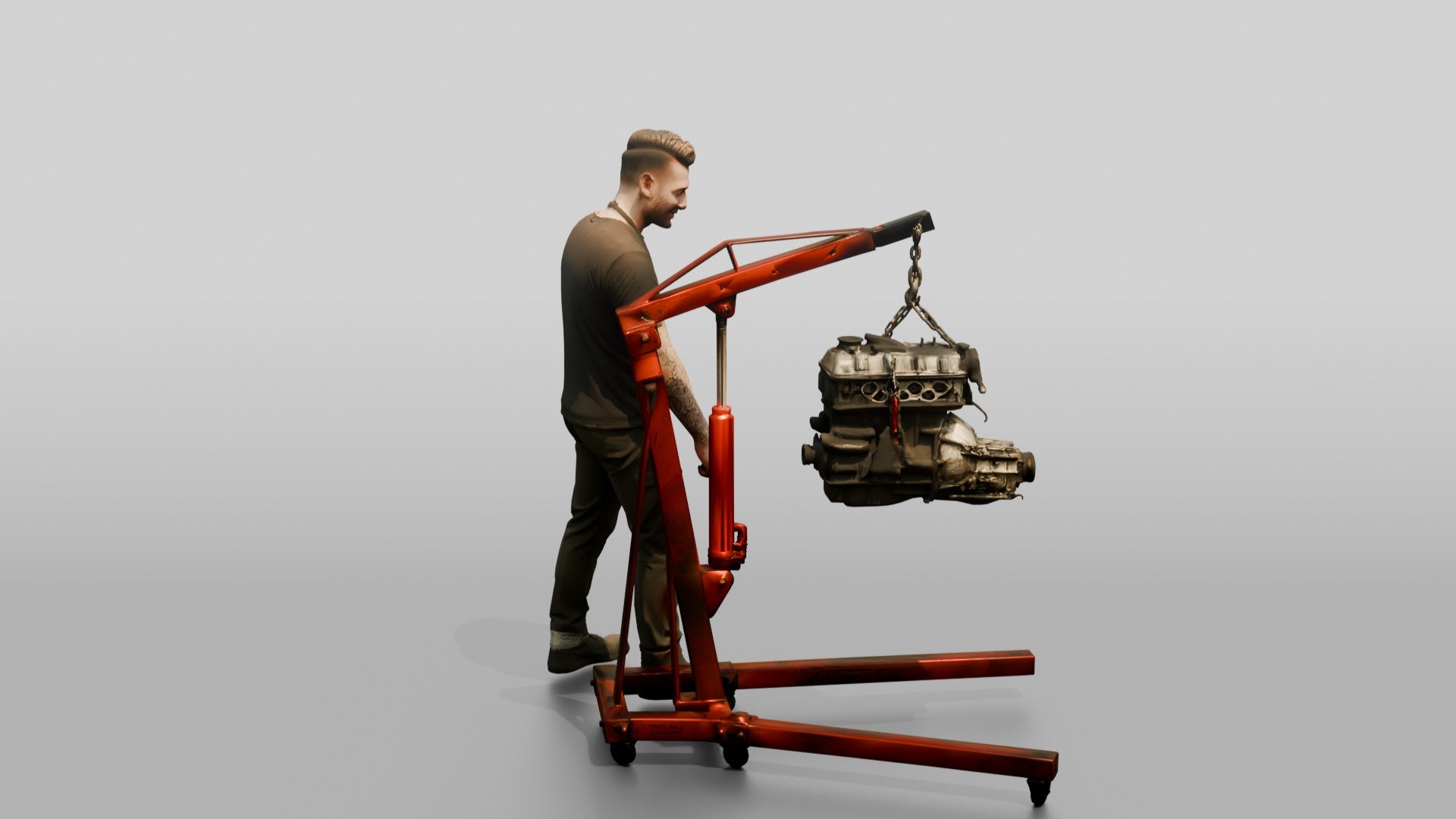 Mechanic Operating an Engine Crane