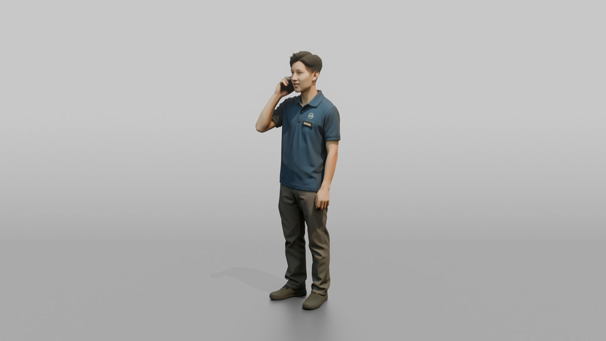 Man Cashier Answering A Phone Call - 3D character model, view 4